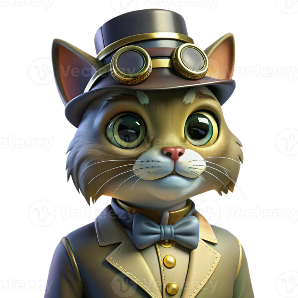 serene classic A portrait of a steampunk cat wearing a monocle and top hat, intricate Victorian-era clothing, warm, Rembrandt lighting high resolution png