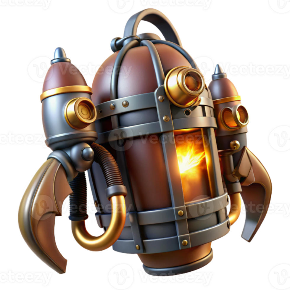 wonderful abstract A detailed illustration of a steampunk jetpack, brass nozzles emitting steam, dramatic, backlighting genuine png