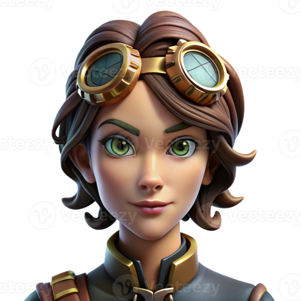 magnificent classic A portrait of a steampunk woman with intricate goggles and gears adorning her hair, dramatic, split lighting high resolution png