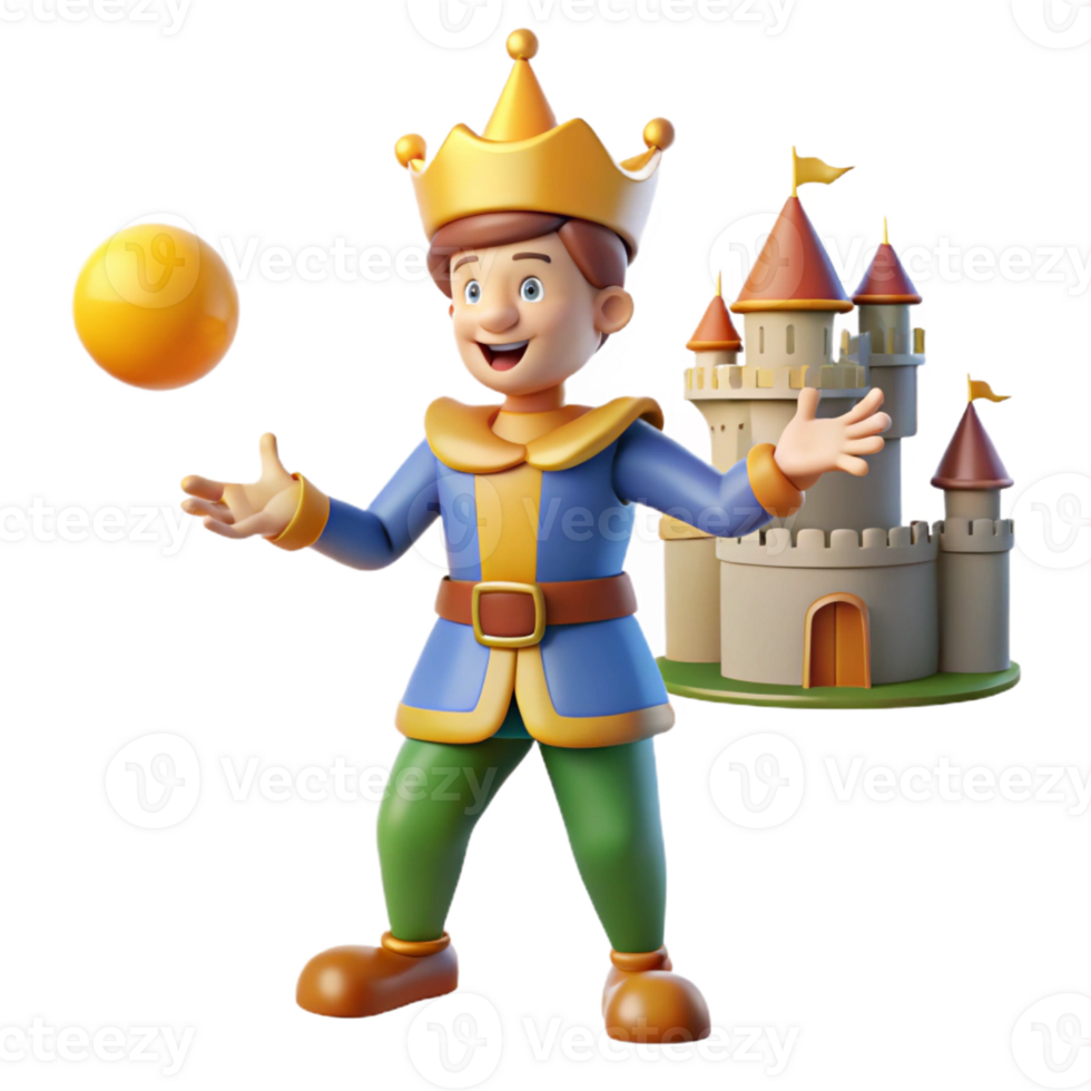 elegant modern A medieval jester juggling in a castle courtyard, lit by bright midday sun. Colorful, playful style authentic png
