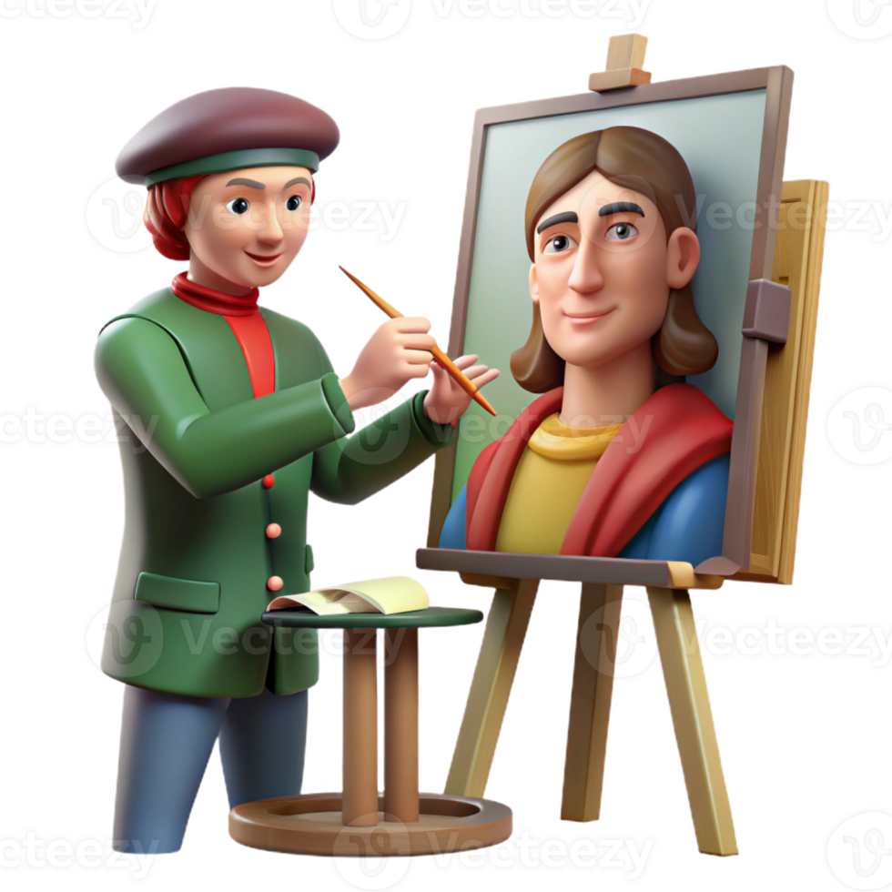 beautiful minimalist A Renaissance artist painting a portrait, lit by natural light from a window. Realistic, detailed depiction of the art studio professional png