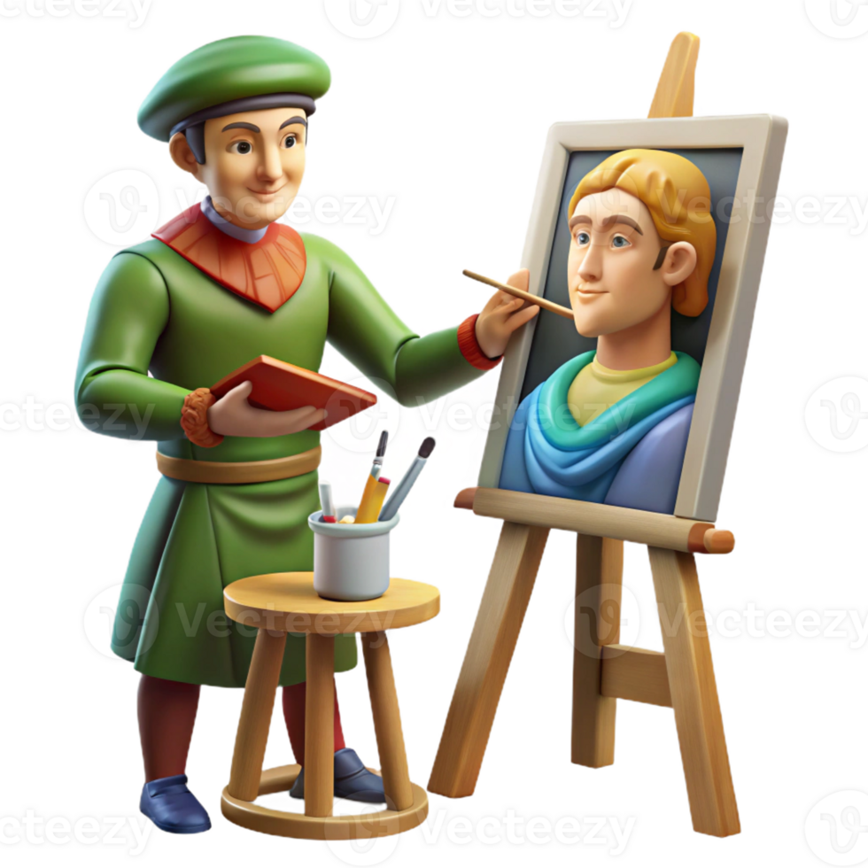 impressive rustic A Renaissance artist painting a portrait, lit by natural light from a window. Realistic, detailed depiction of the art studio 4K png