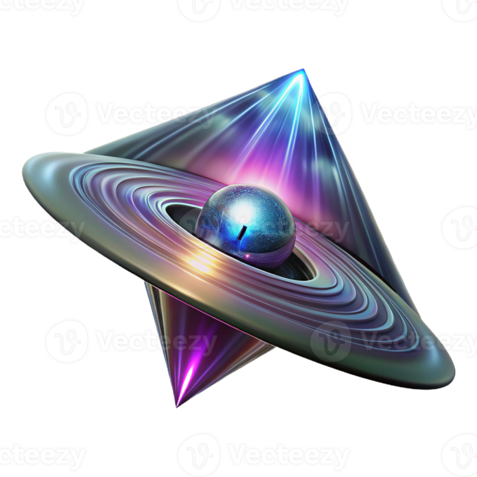 elegant abstract A sleek, triangular starship pierces through a wormhole, its warp drive emitting a vibrant, fractal pattern of light. Cosmic horror, psychedelic style premium png