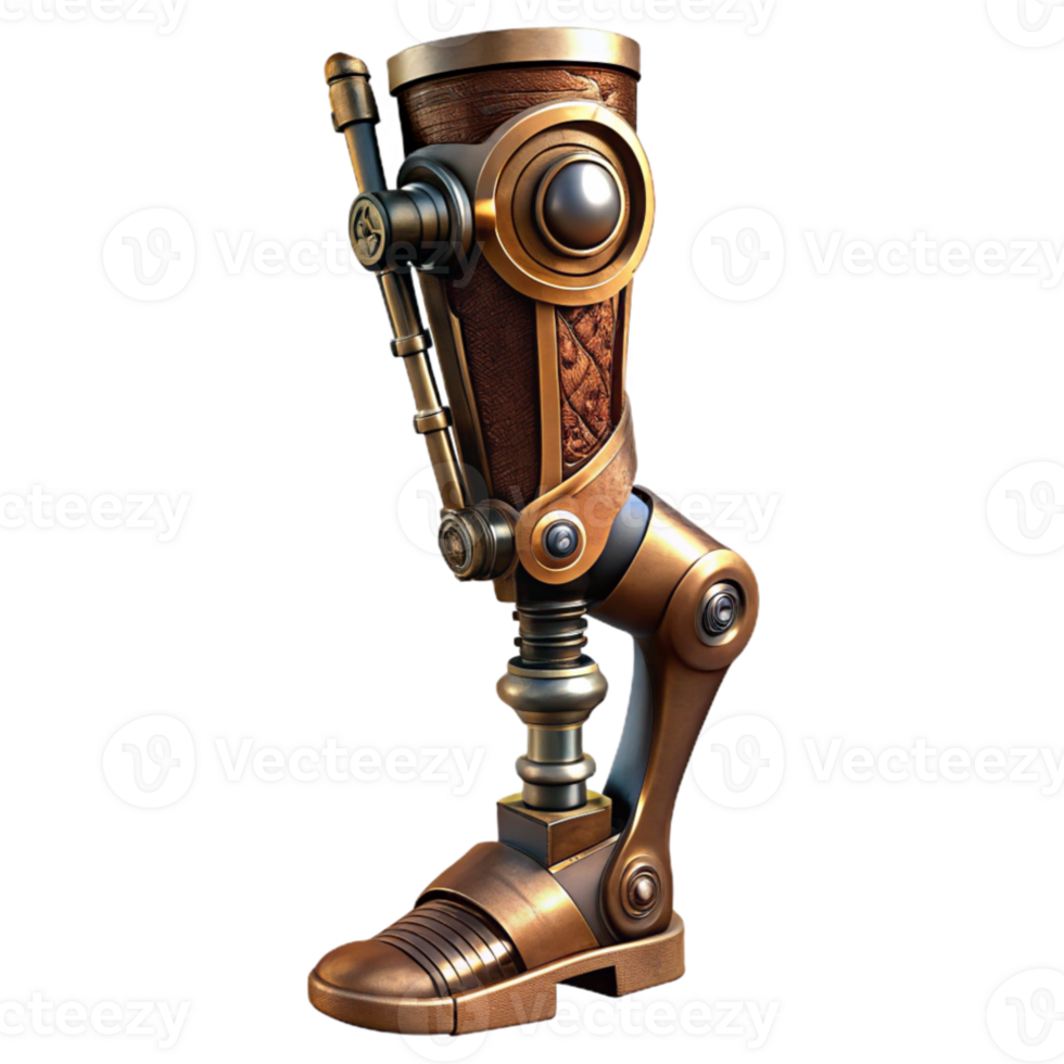 extraordinary vintage A steampunk prosthetic leg, highly detailed metalwork and intricate joints, dramatic, low-key lighting authentic png