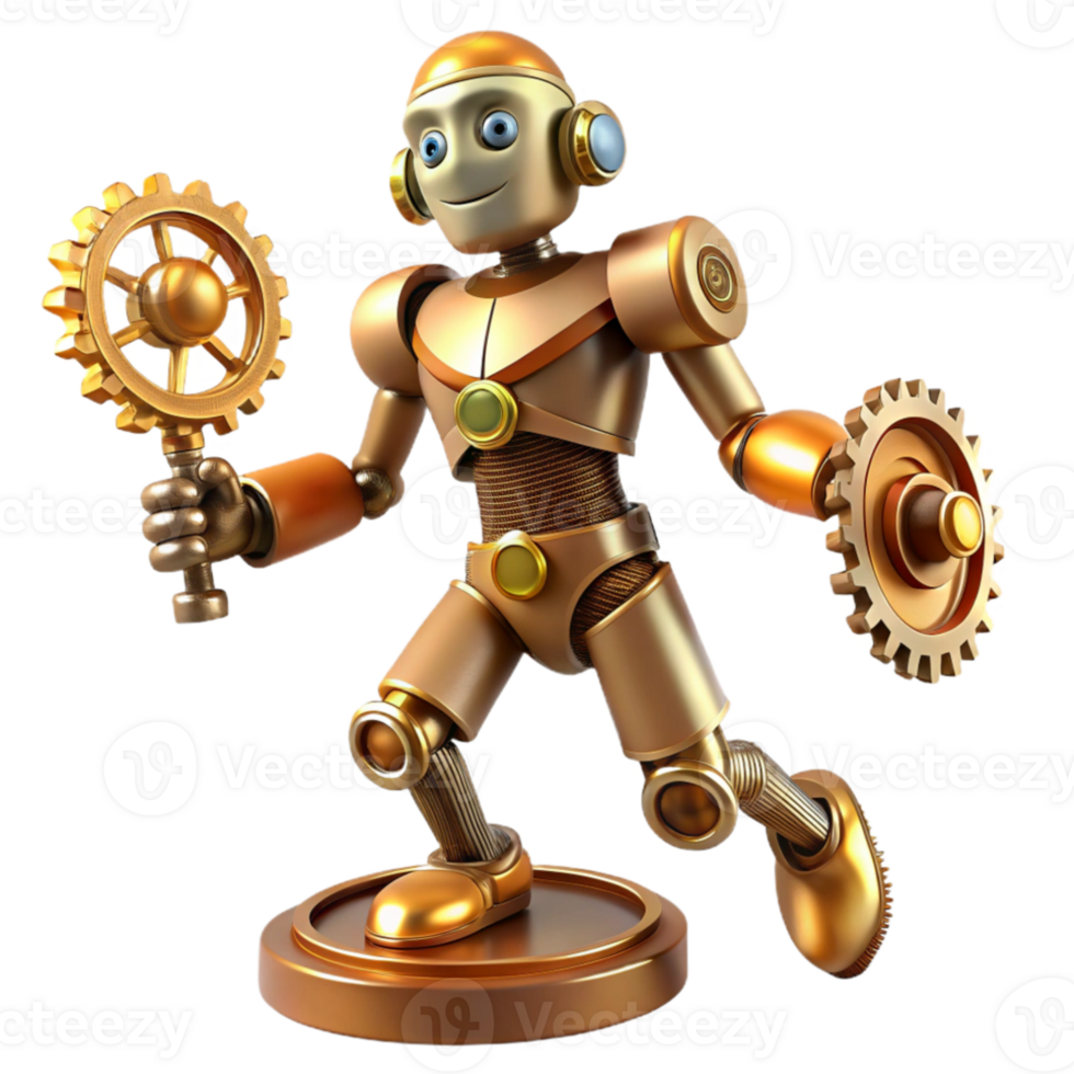 extraordinary classic A steampunk automaton, intricate gears and clockwork mechanisms, dynamic pose, strong, directional lighting genuine png