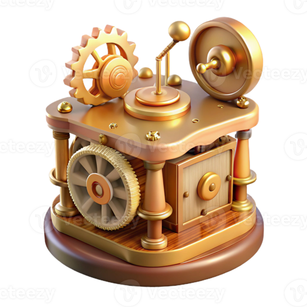 elegant modern A steampunk music box, delicate gears playing a melody, soft, romantic lighting high resolution png