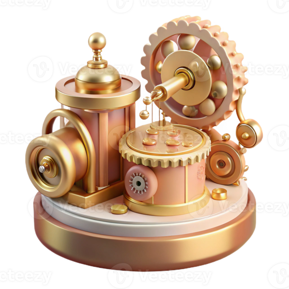 dramatic minimalist A steampunk music box, delicate gears playing a melody, soft, romantic lighting professional png