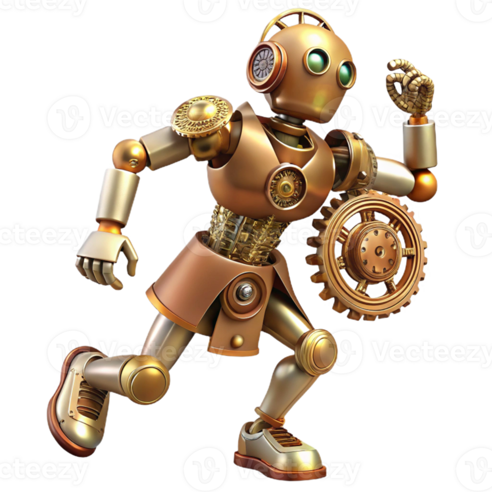 stunning contemporary A steampunk automaton, intricate gears and clockwork mechanisms, dynamic pose, strong, directional lighting detailed png
