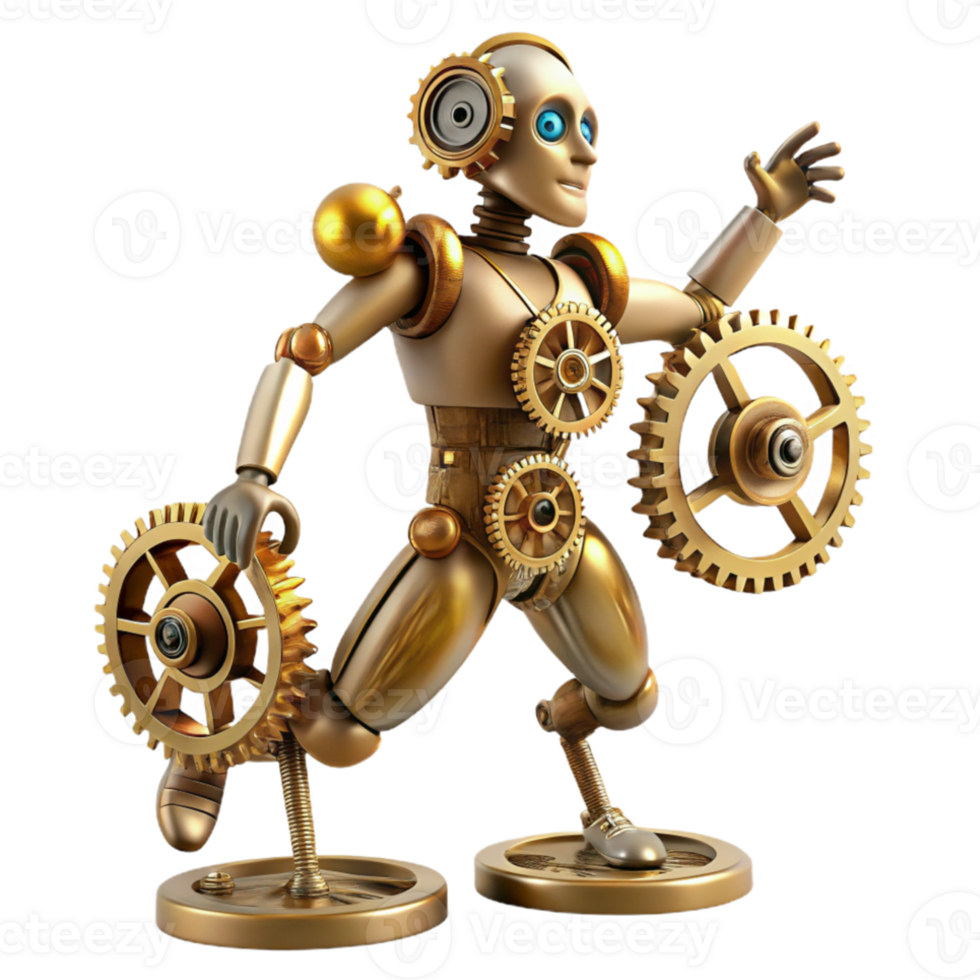 impressive modern A steampunk automaton, intricate gears and clockwork mechanisms, dynamic pose, strong, directional lighting high resolution png