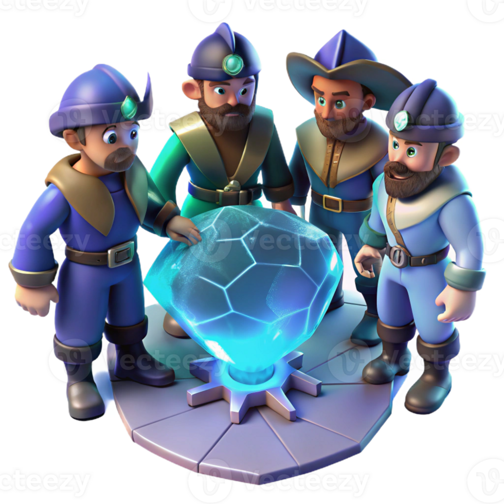 stunning traditional A group of space pirates in tattered clothing huddled around a holographic map, lit by the flickering light of a broken energy cell. Grimdark, cinematic style original png