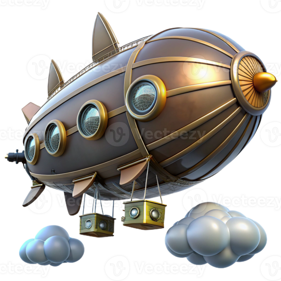 vibrant abstract A steampunk zeppelin, sleek design with visible gears and propellers, soaring through a cloudy sky, dramatic, cinematic lighting original png