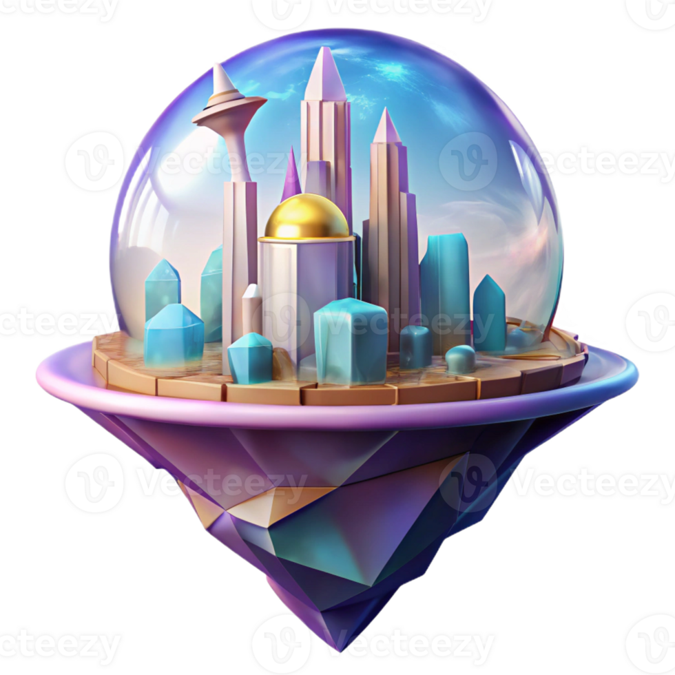 beautiful artistic A floating island city drifts serenely above a gas giant, its crystal towers reflecting the planet's vibrant hues. Fantasy, ethereal style genuine png