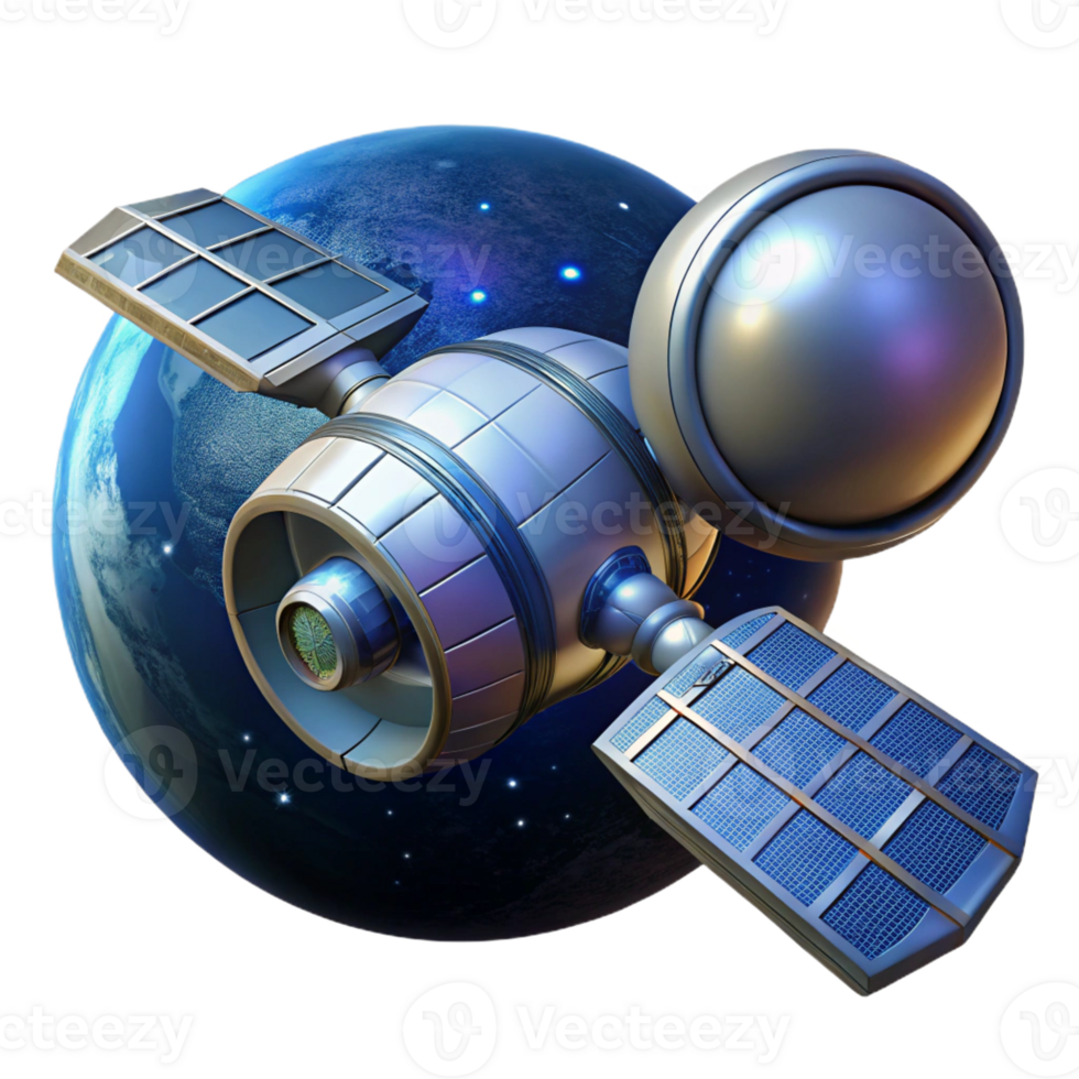 vibrant contemporary A solitary space station orbits a distant planet, its solar panels reflecting the starlight. Sci-fi, realistic style original png