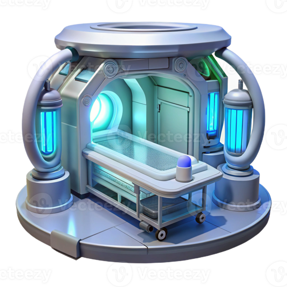 wonderful classic A futuristic medical bay filled with advanced technology, bathed in sterile, white light. Cyberpunk, clinical style exclusive png