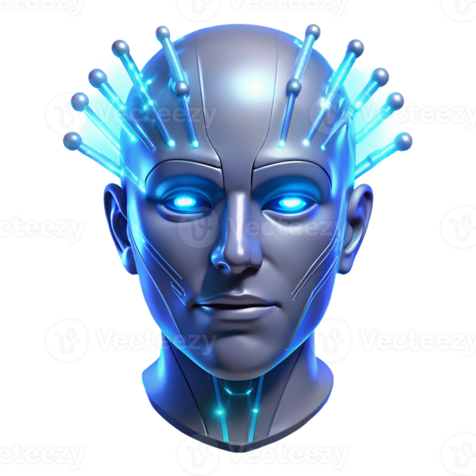 wonderful modern A holographic projection of a human face flickers in the air, illuminated by the blue light of a data stream. Cyberpunk, ethereal style detailed png