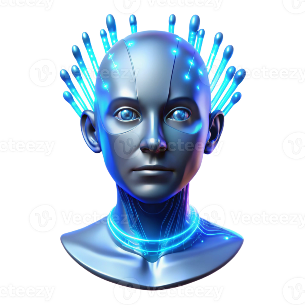 extraordinary modern A holographic projection of a human face flickers in the air, illuminated by the blue light of a data stream. Cyberpunk, ethereal style authentic png