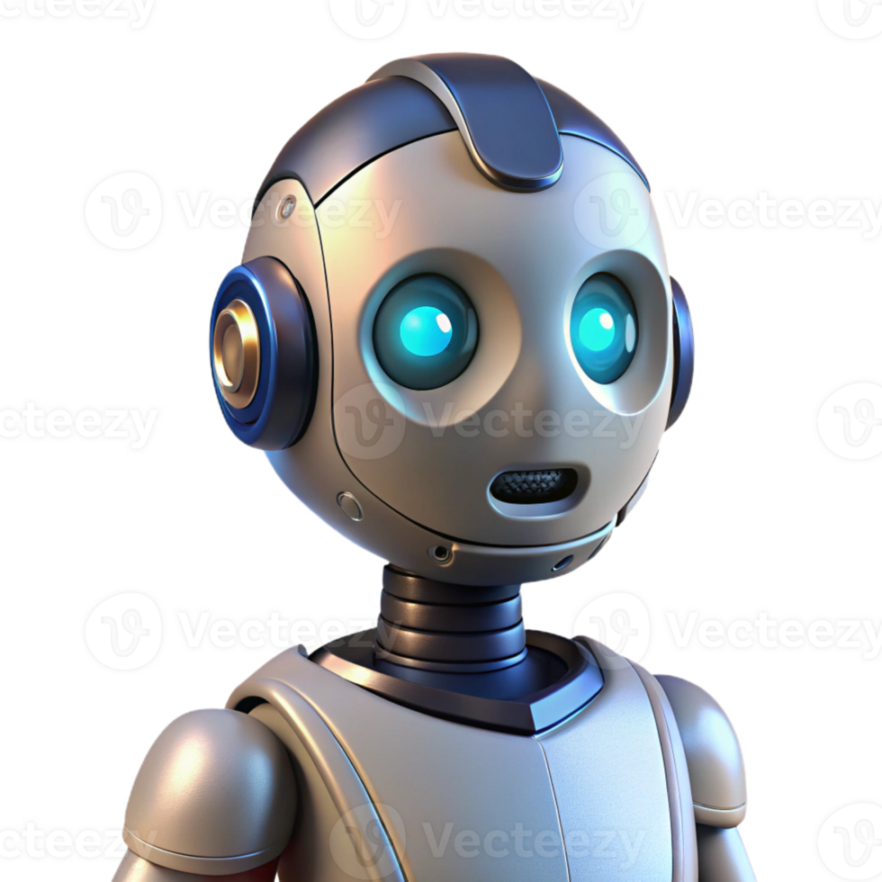 beautiful contemporary A futuristic robot with a human-like face gazes out at a desolate landscape, its eyes glowing with a soft, internal light. Sci-fi, melancholic style detailed png