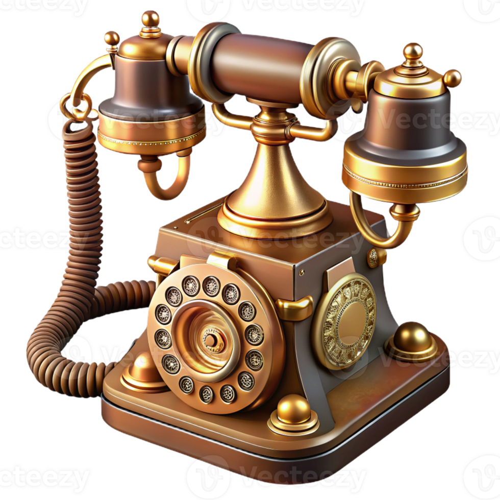 stunning abstract A highly detailed illustration of a vintage rotary telephone with ornate carvings and a brass finish, dramatic chiaroscuro lighting, steampunk aesthetic exclusive png