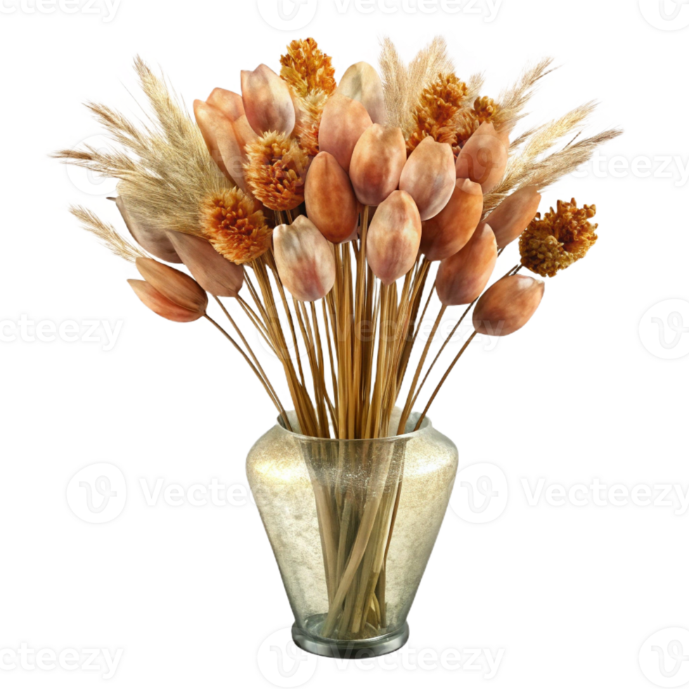 extraordinary traditional A watercolor painting of a bouquet of dried flowers in a vintage glass vase, soft, diffused lighting, romantic style 4K png