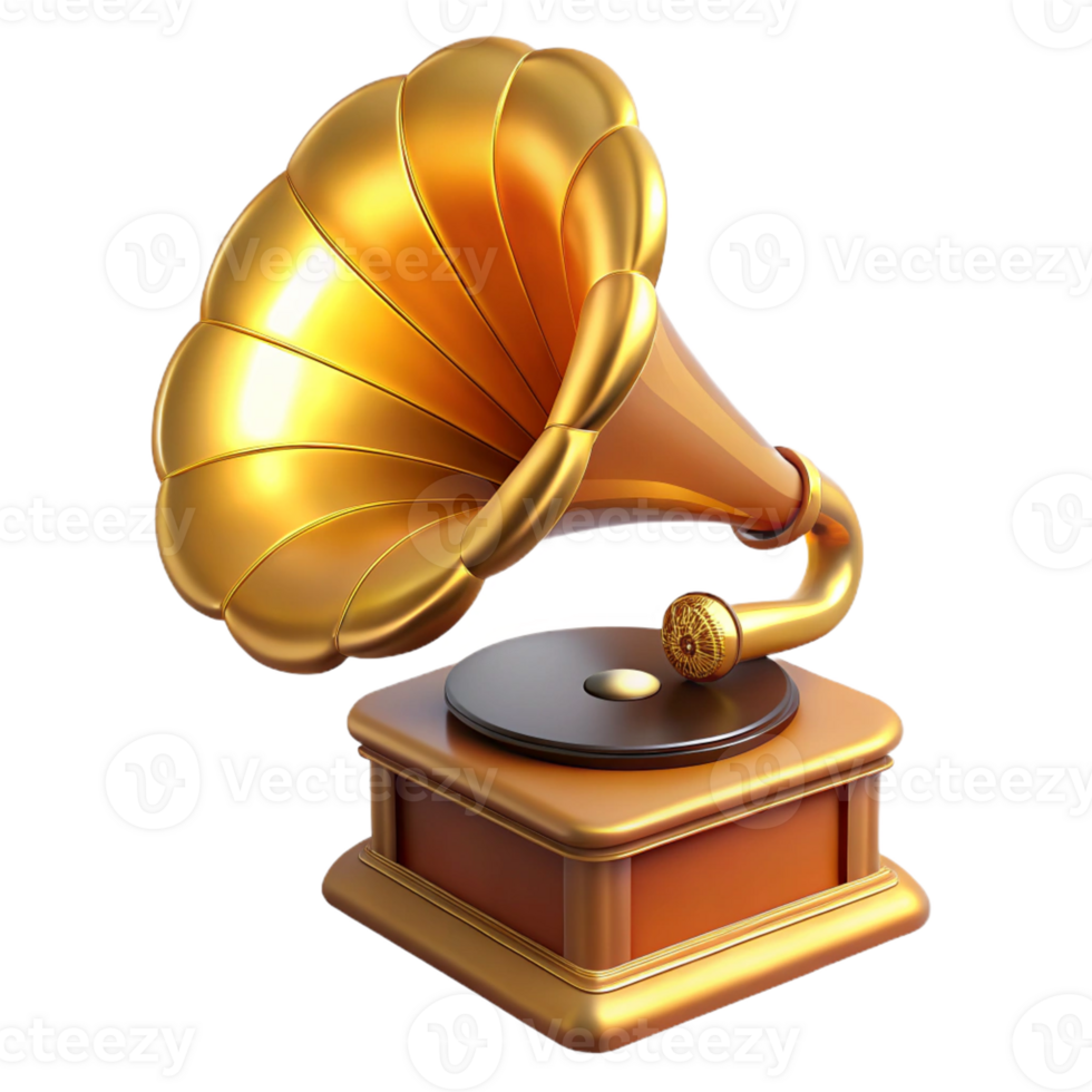 extraordinary vintage A stylized illustration of a vintage gramophone with a large horn, warm, golden lighting, art nouveau style original png