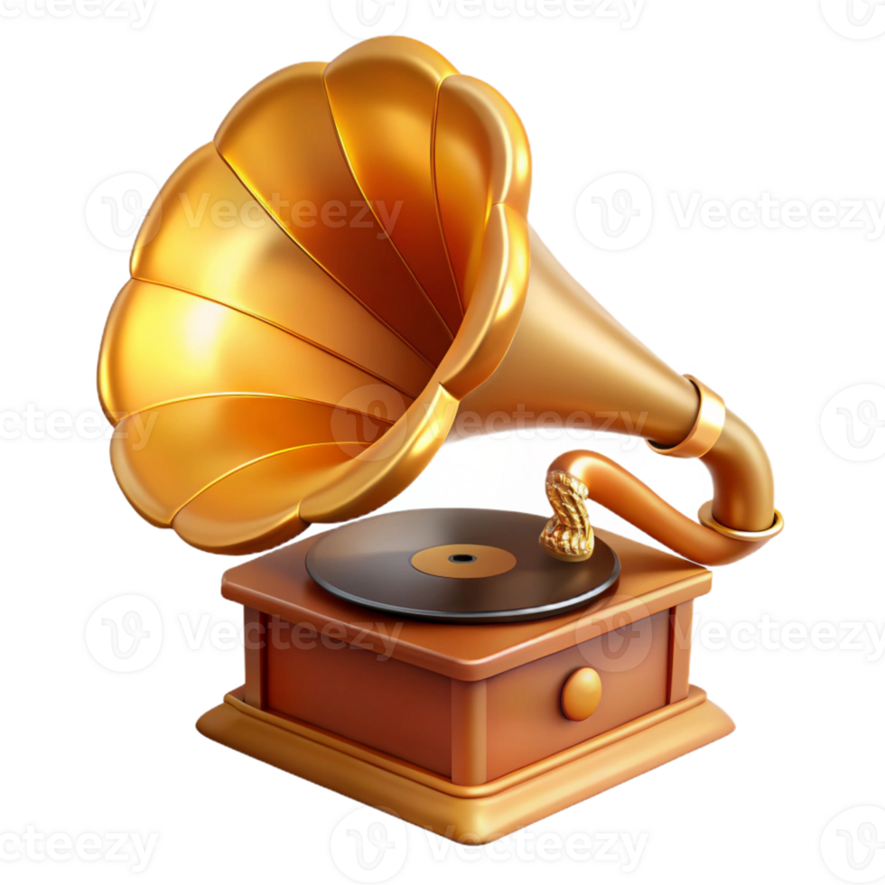 elegant vintage A stylized illustration of a vintage gramophone with a large horn, warm, golden lighting, art nouveau style original png