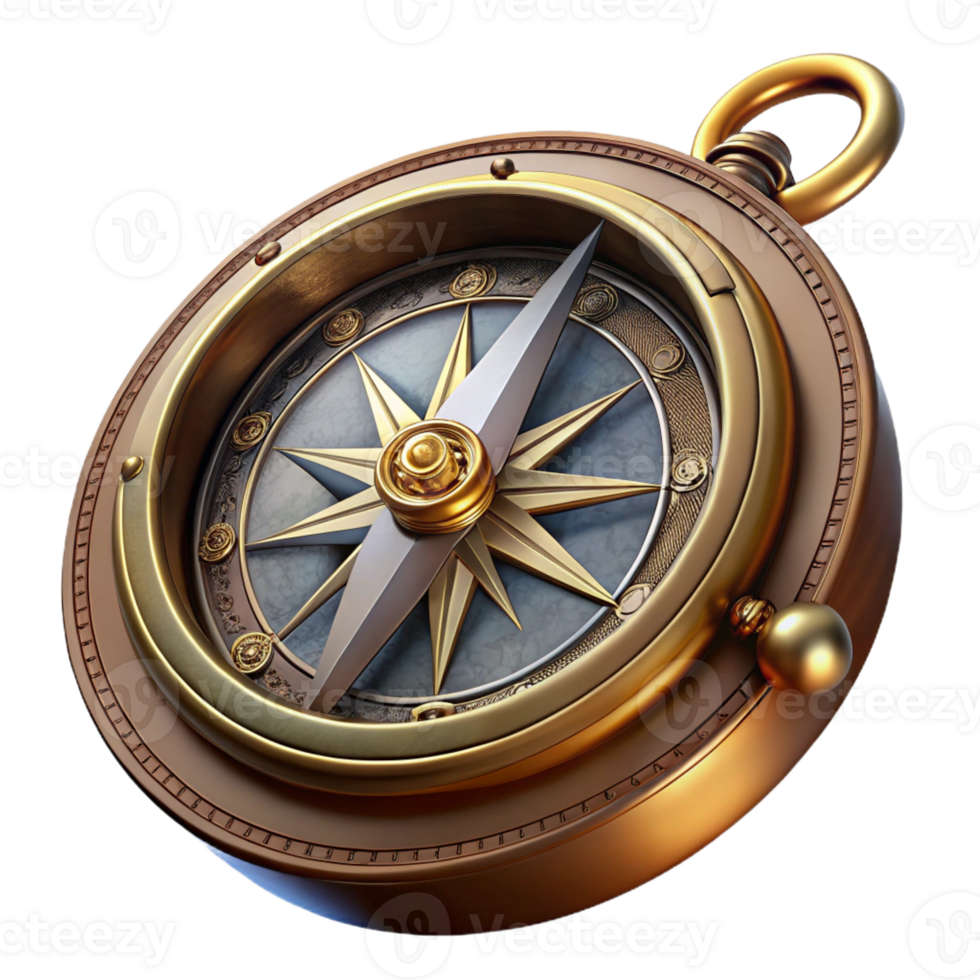 stunning creative An intricate illustration of a vintage compass with ornate details and a brass finish, dramatic lighting, steampunk aesthetic exclusive png