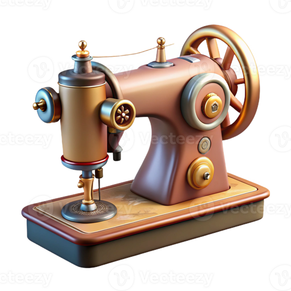 vibrant creative A highly detailed drawing of a vintage sewing machine with intricate mechanisms, realistic lighting, technical illustration style detailed png