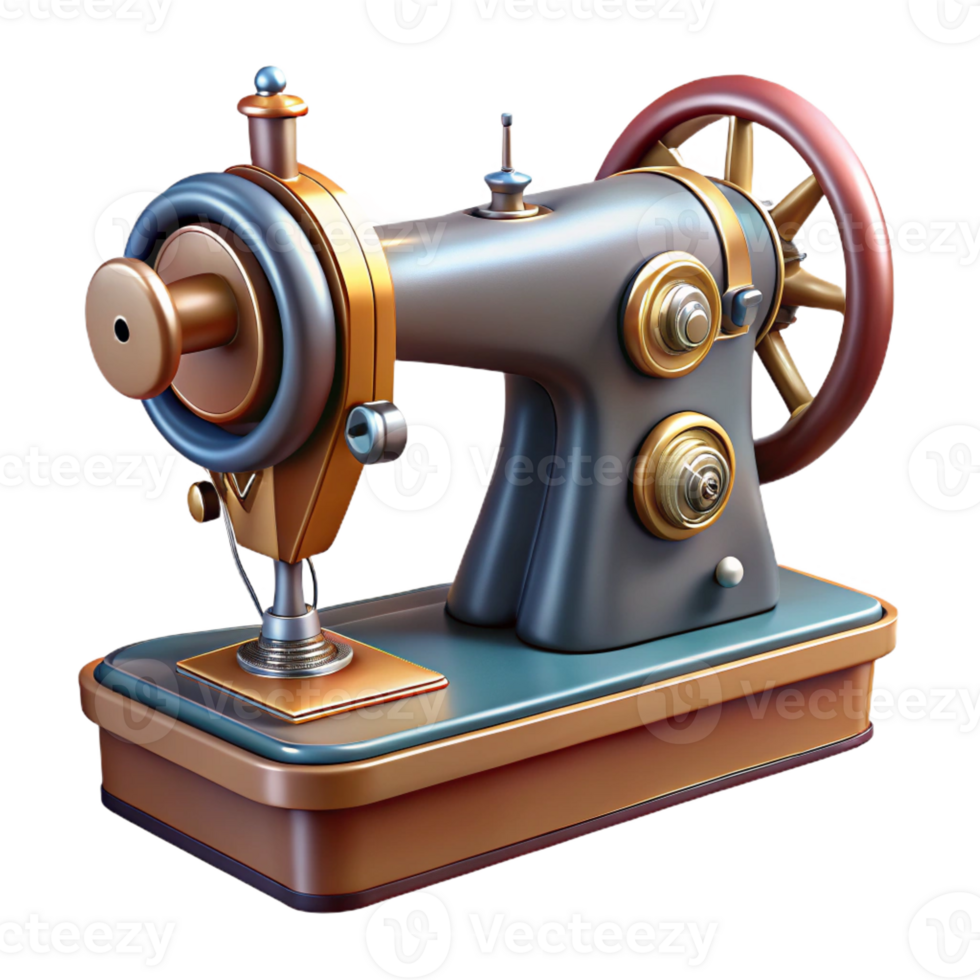 serene vintage A highly detailed drawing of a vintage sewing machine with intricate mechanisms, realistic lighting, technical illustration style professional png