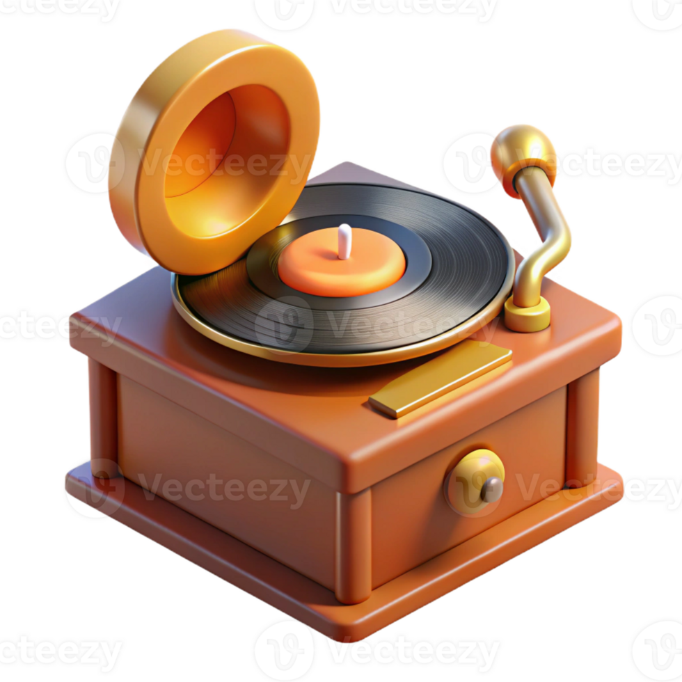 stunning artistic A grainy photograph of a vintage record player with a vinyl record spinning, warm, nostalgic lighting, retro style high resolution png