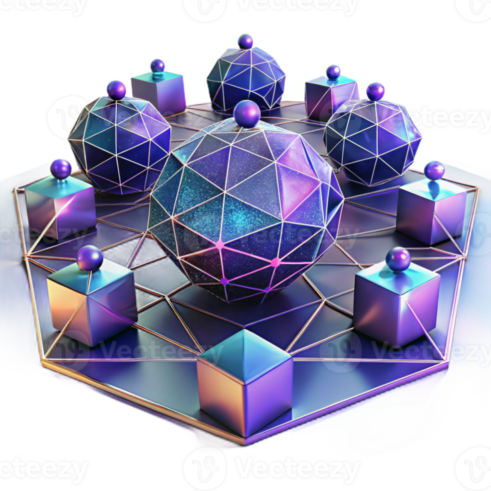impressive artistic A field of vibrant, pulsating geometric shapes, connected by thin, glowing lines, with a dark, mysterious atmosphere, psychedelic style premium png