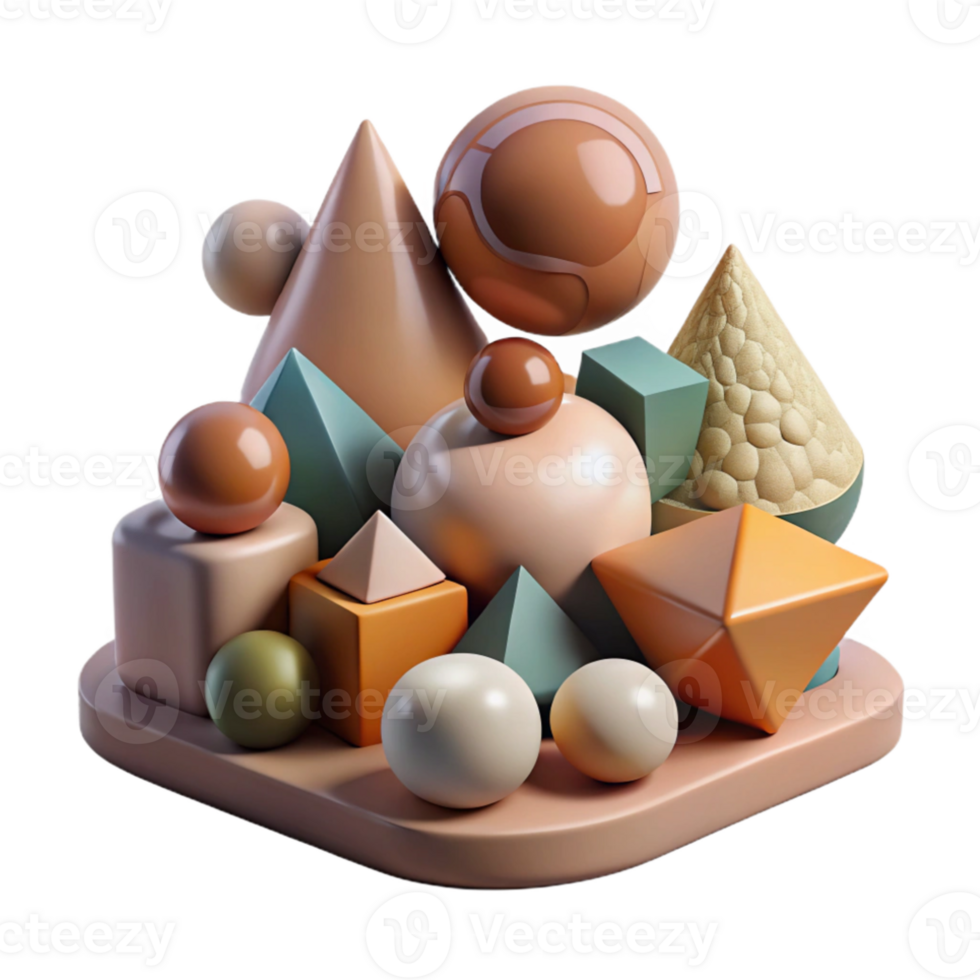 stunning artistic A field of geometric shapes, morphing and transforming into organic forms, with a muted, earthy color palette, surrealist style professional png