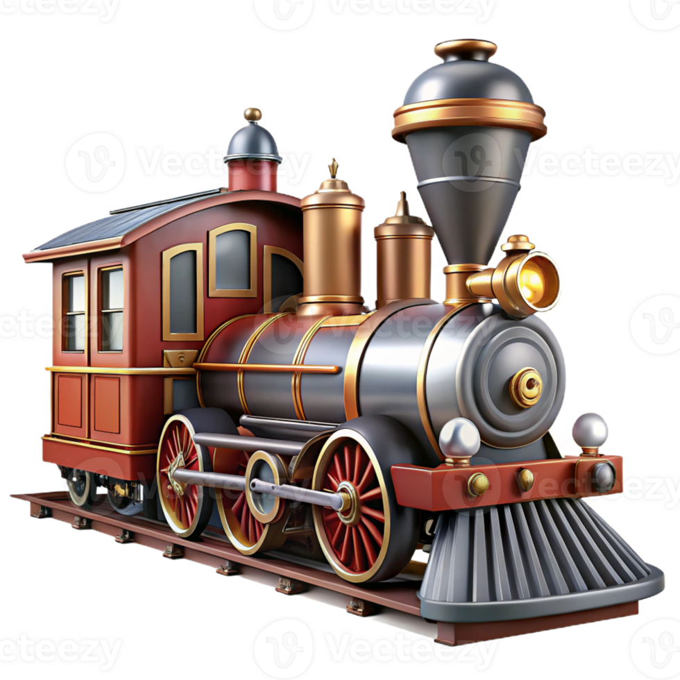 wonderful artistic A highly detailed drawing of a vintage train with a steam engine and passenger cars, realistic lighting, industrial style genuine png