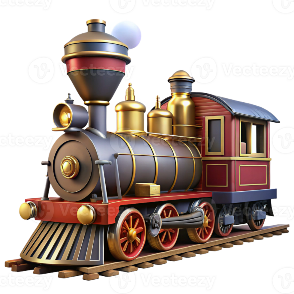 magnificent vintage A highly detailed drawing of a vintage train with a steam engine and passenger cars, realistic lighting, industrial style authentic png