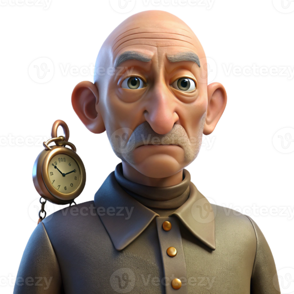 serene traditional Portrait of an elderly man with wrinkled skin, deep-set eyes, holding a weathered pocket watch, chiaroscuro lighting, Rembrandt style genuine png