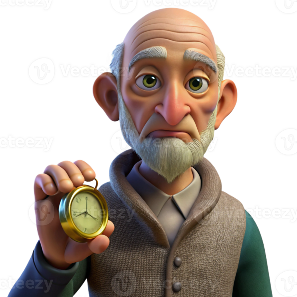 magnificent creative Portrait of an elderly man with wrinkled skin, deep-set eyes, holding a weathered pocket watch, chiaroscuro lighting, Rembrandt style exclusive png