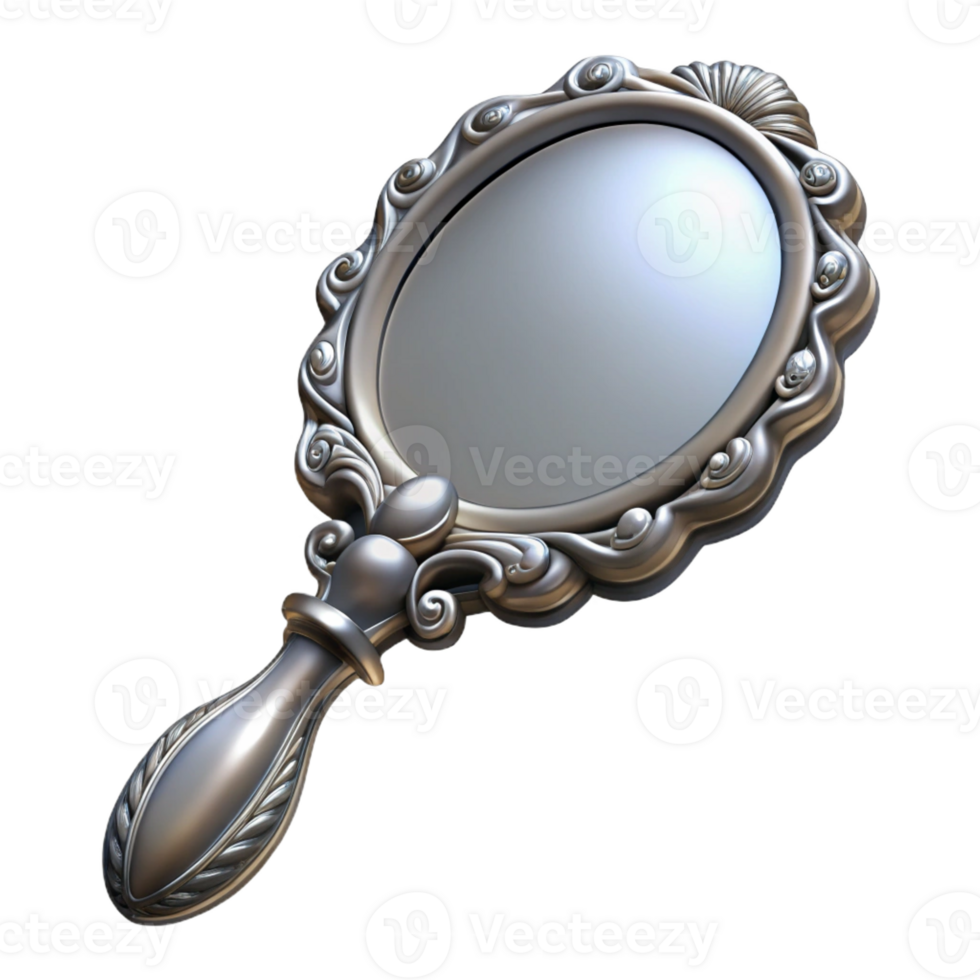 extraordinary abstract An intricate illustration of a vintage hand mirror with ornate carvings and a silver finish, soft lighting, elegant style 4K png