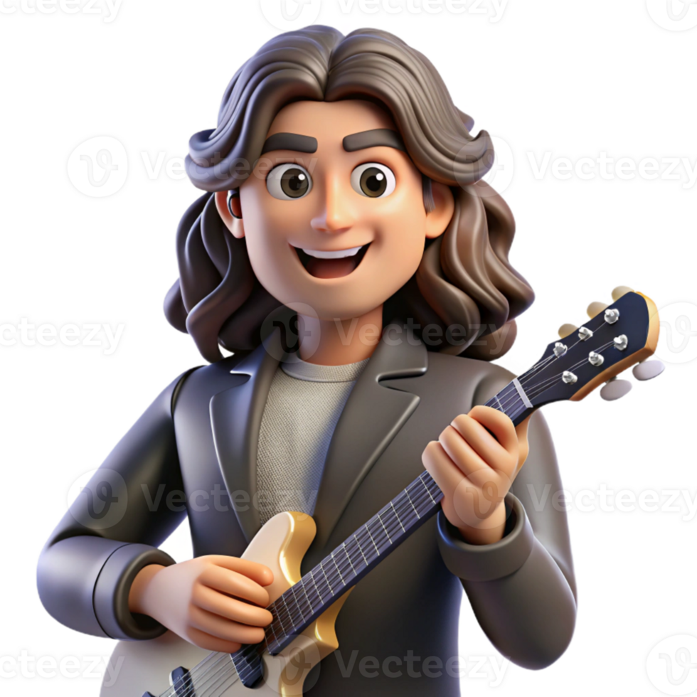 dramatic vintage Portrait of a charismatic musician with flowing hair, holding a gleaming instrument, bathed in stage lights, rock and roll style detailed png