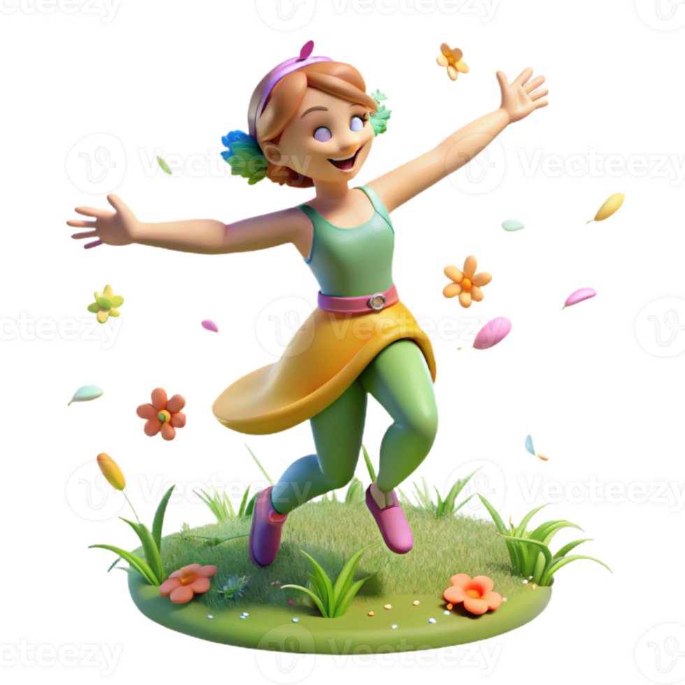 dramatic abstract A playful nymph, dancing in a sunlit meadow, scattering flower petals, rendered in a vibrant impressionistic style authentic png