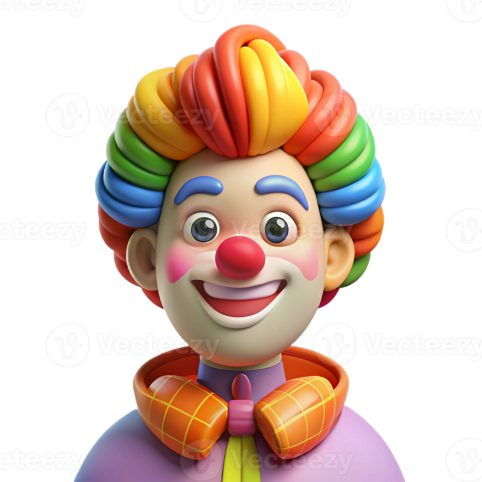 impressive modern Portrait of a whimsical clown with oversized shoes, rainbow wig, bright circus lighting, cartoon style high resolution png