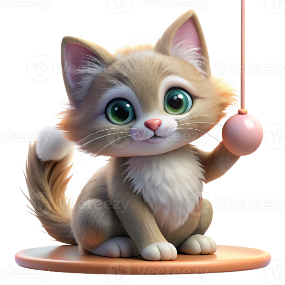 dramatic abstract Portrait of a playful kitten, fluffy fur, batting at a dangling string, soft window light, adorable style authentic png
