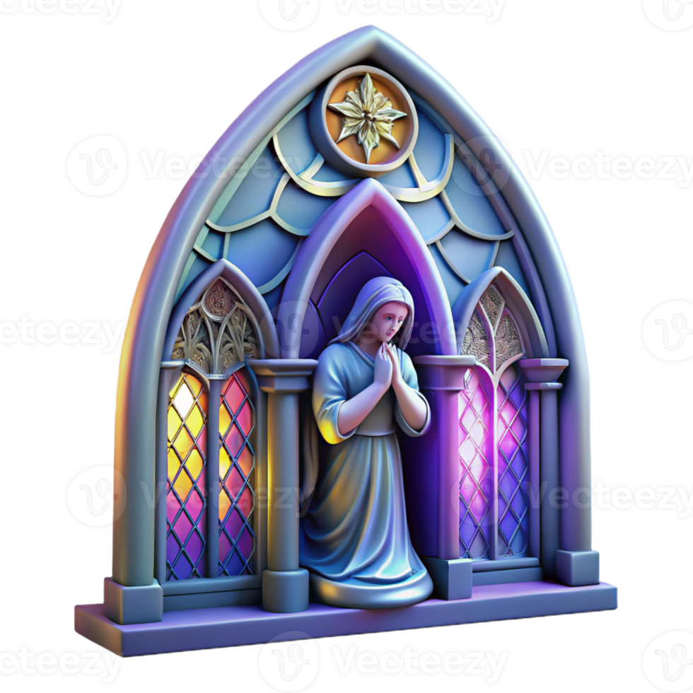 beautiful modern A decaying gothic cathedral window depicting a weeping angel, illuminated by vibrant stained glass, art nouveau style exclusive png
