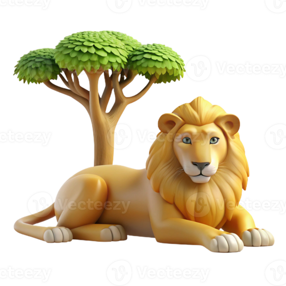 impressive traditional A regal lion pride resting beneath the shade of an acacia tree, photorealistic style, warm savannah lighting high quality png