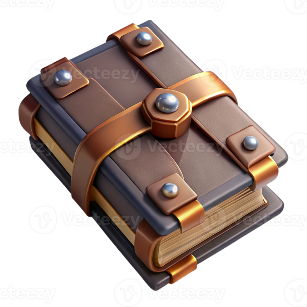 dramatic modern An ancient gothic grimoire bound in leather with metal clasps, dimly lit, vintage illustration style professional png