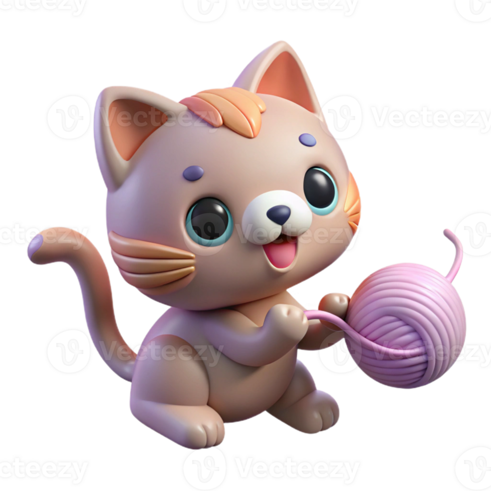 magnificent abstract A playful kitten batting at a ball of yarn, soft pastel colours, kawaii anime style detailed png