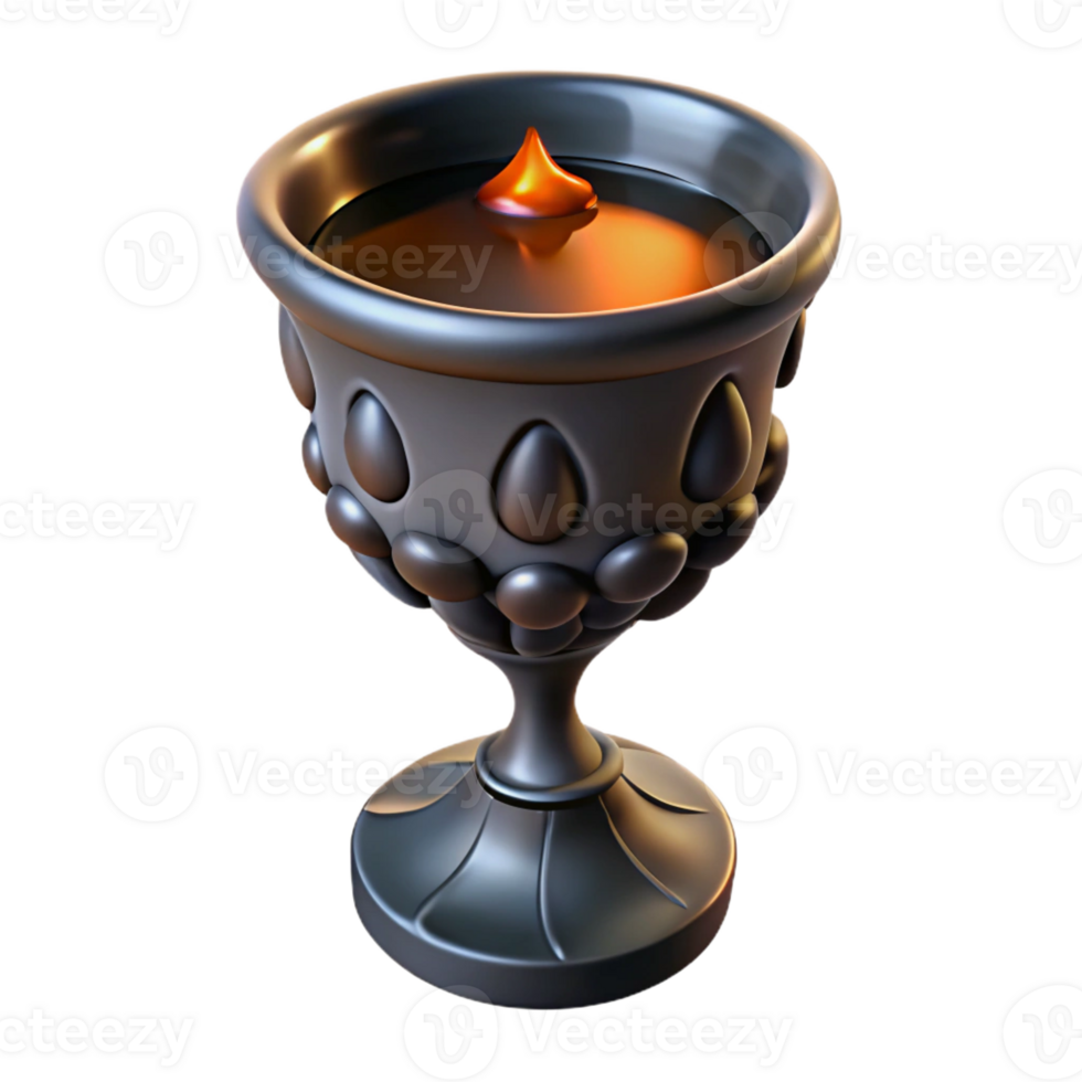 vibrant classic A gothic chalice filled with swirling black liquid, illuminated by an internal glow, surrealist painting style authentic png
