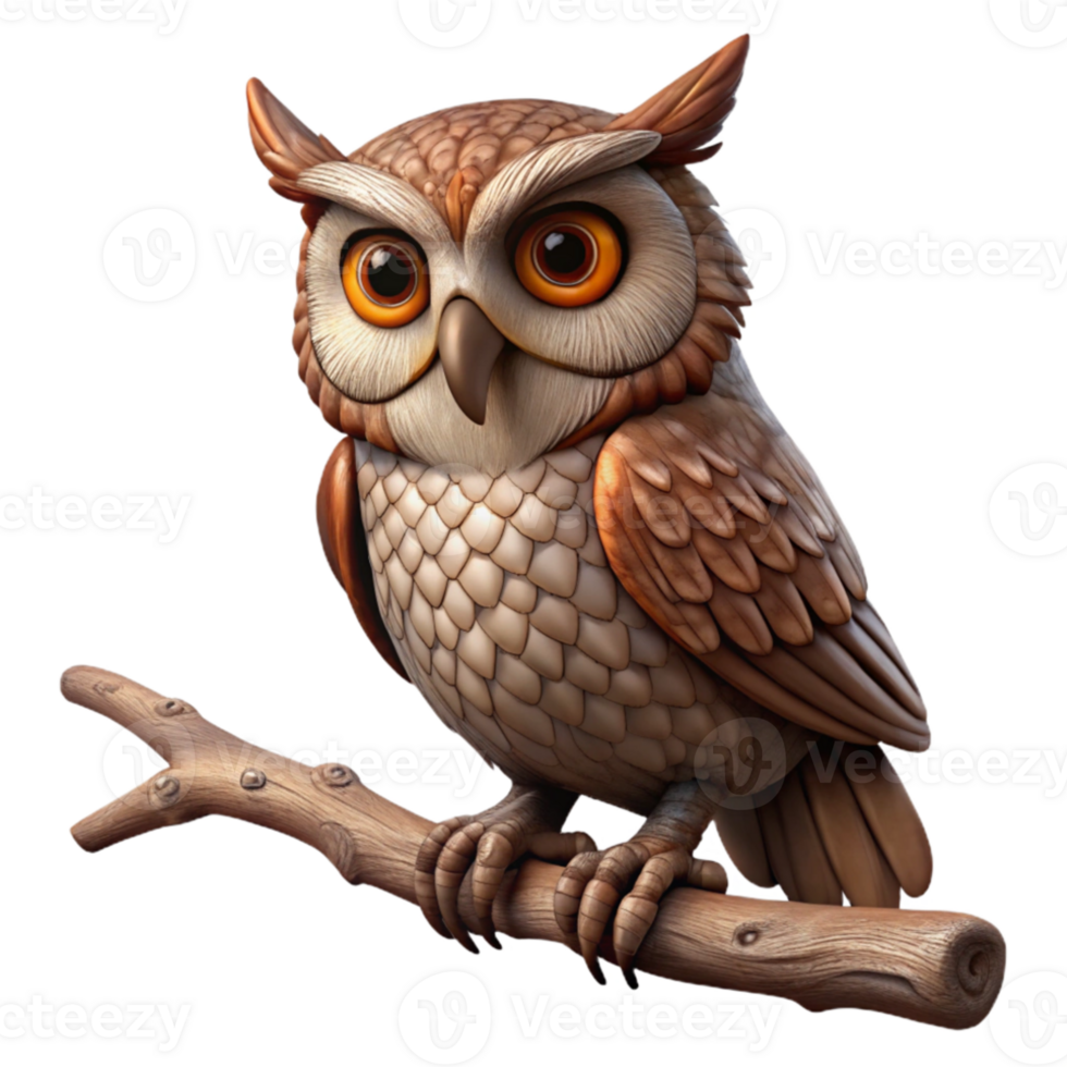 wonderful contemporary A wise old owl perched on a gnarled branch, intricate feather details, dimly lit, oil painting style premium png