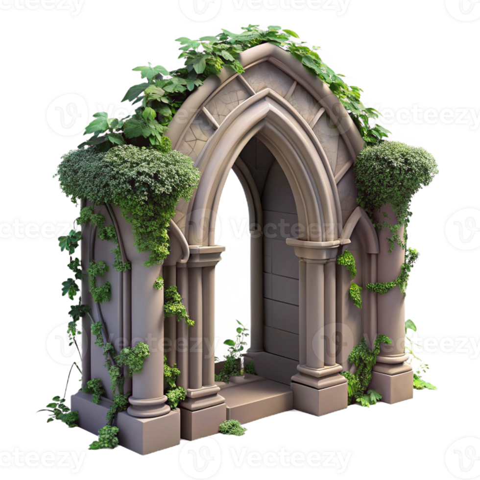stunning minimalist A crumbling gothic archway overgrown with ivy, soft, diffused lighting, romanticism style exclusive png