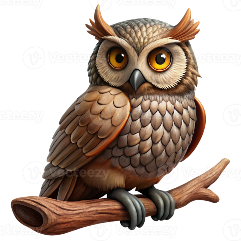 serene minimalist A wise old owl perched on a gnarled branch, intricate feather details, dimly lit, oil painting style high quality png