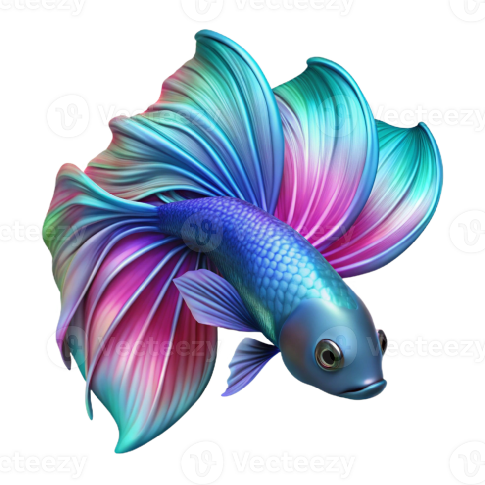 beautiful vintage A vibrant betta fish with flowing fins, dynamic pose, neon colors, digital art style high quality png