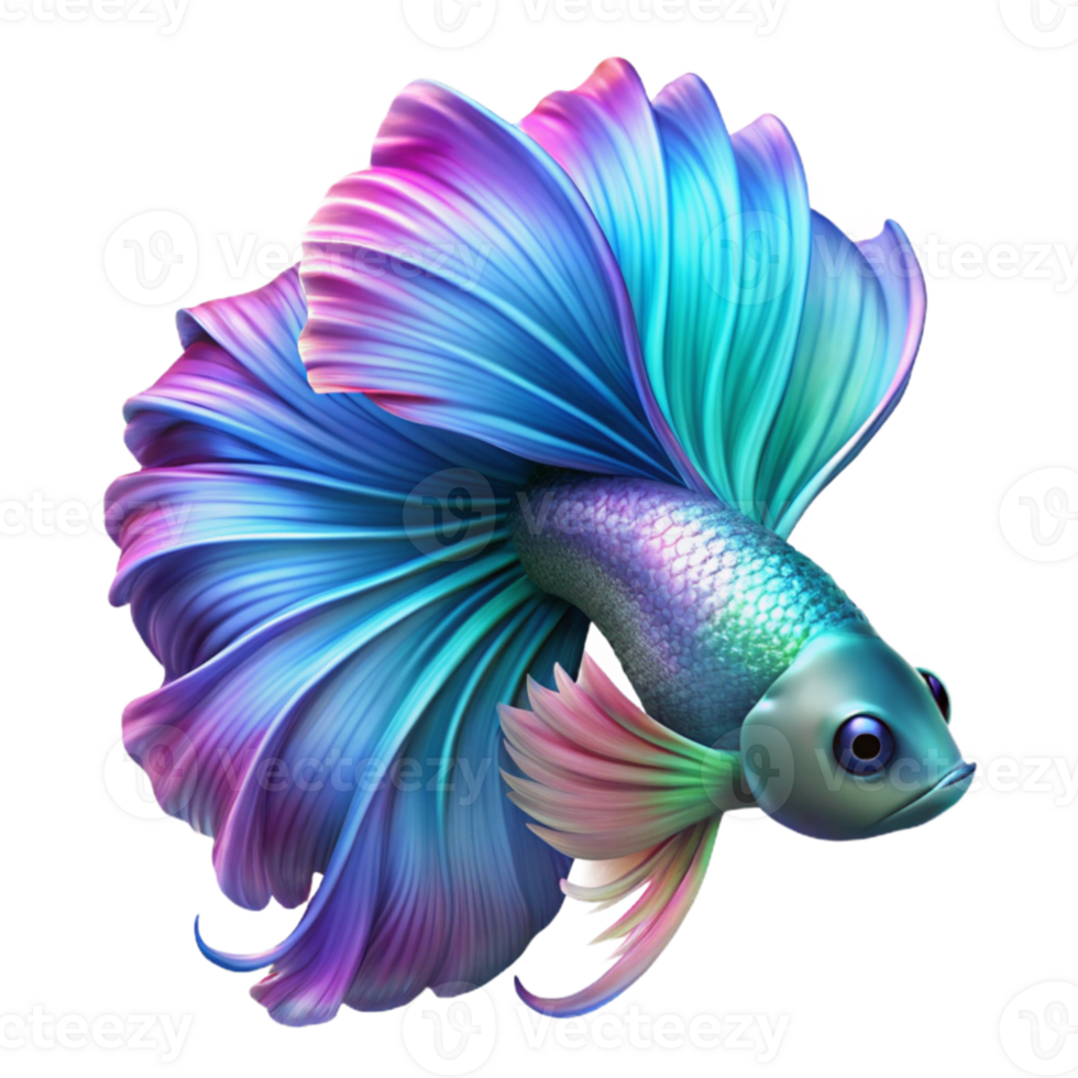 elegant vintage A vibrant betta fish with flowing fins, dynamic pose, neon colors, digital art style original png